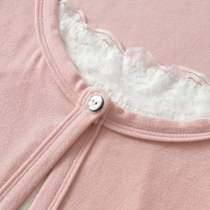 Damen Lagen-Cardigan mit integriertem Spitzen‑Cami und einreihigem Knopfverschluss Drune