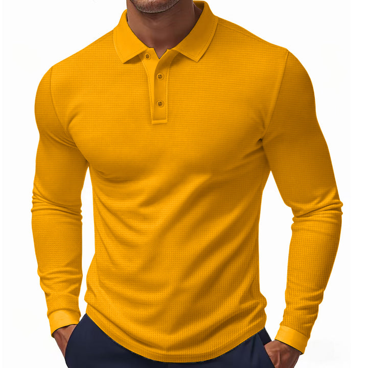 Herren nan langärmeliges Polohemd aus Strukturjersey mit Slim-Fit und Polokragen Drune