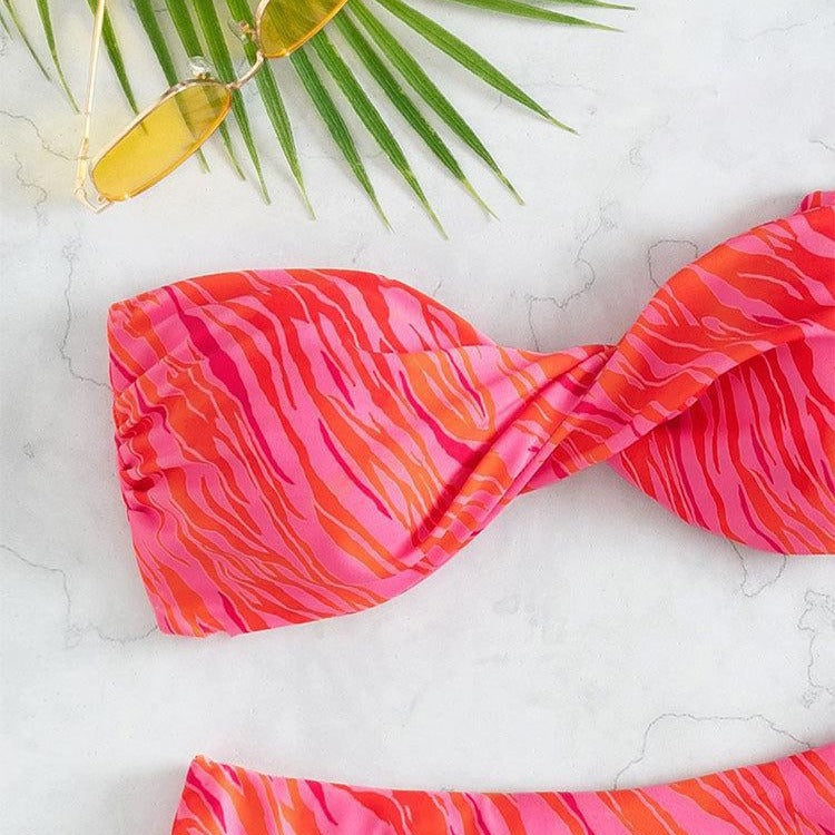 Damen Bandeau-Bikini mit Volant und geschmackvollem Muster Drune