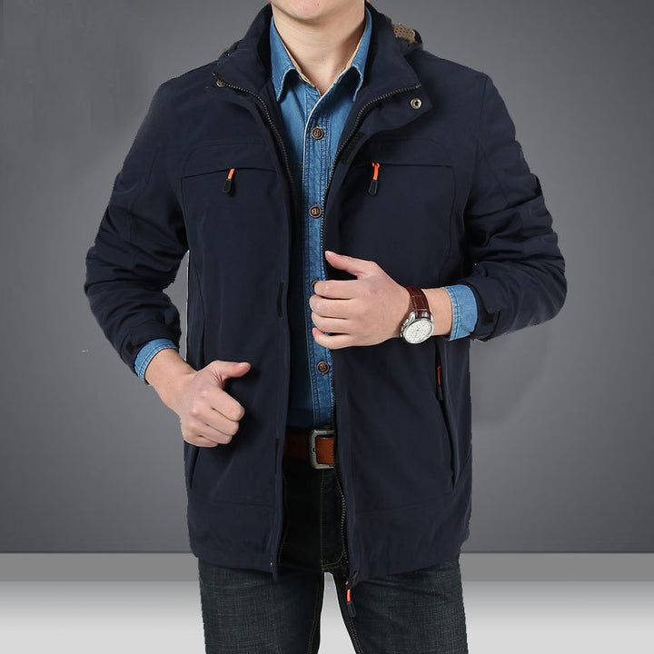 Herren Leichte Kapuzen-Fieldjacke im Urban-Utility-Stil mit Reißverschluss und Multifunktionstaschen Drune