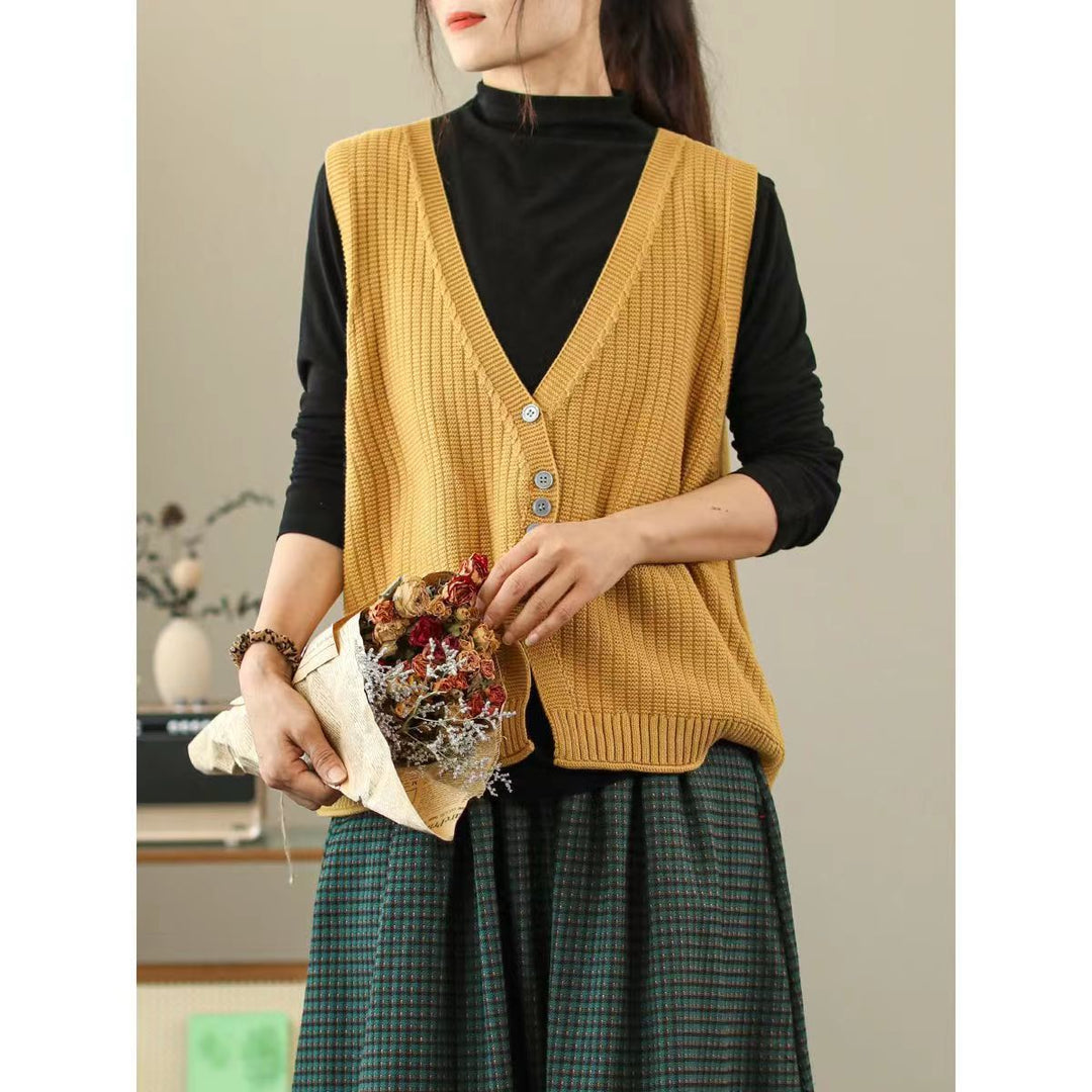 Damen Strickweste mit Knopfdetails und tiefem V-Ausschnitt Drune