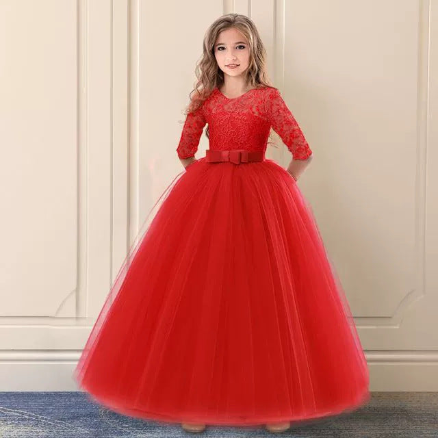 Mädchen Festliches Tüllkleid mit Spitzenoberteil und Taillengürtel Drune