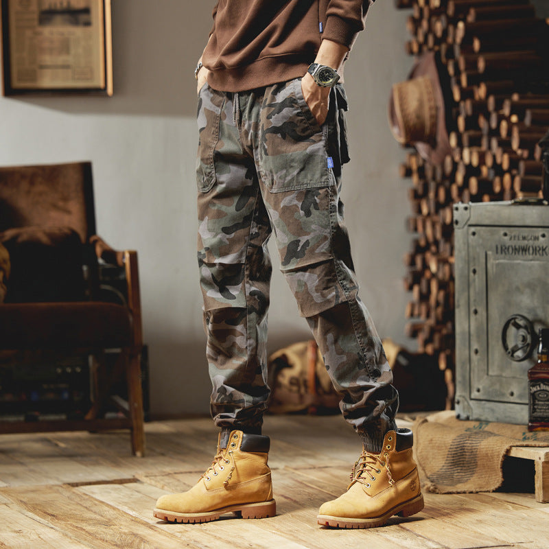 Herren Camouflage-Cargojogger aus robustem Ripstop mit Tunnelzugbund, Kniefalten und elastischen Bündchen Drune