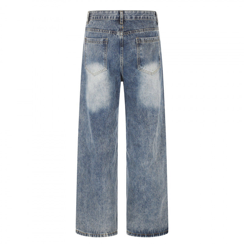 Damen Highwaist Weite-Jeans im Wide‑Leg-Schnitt mit Used‑Effekt und heller Kniebleiche Drune
