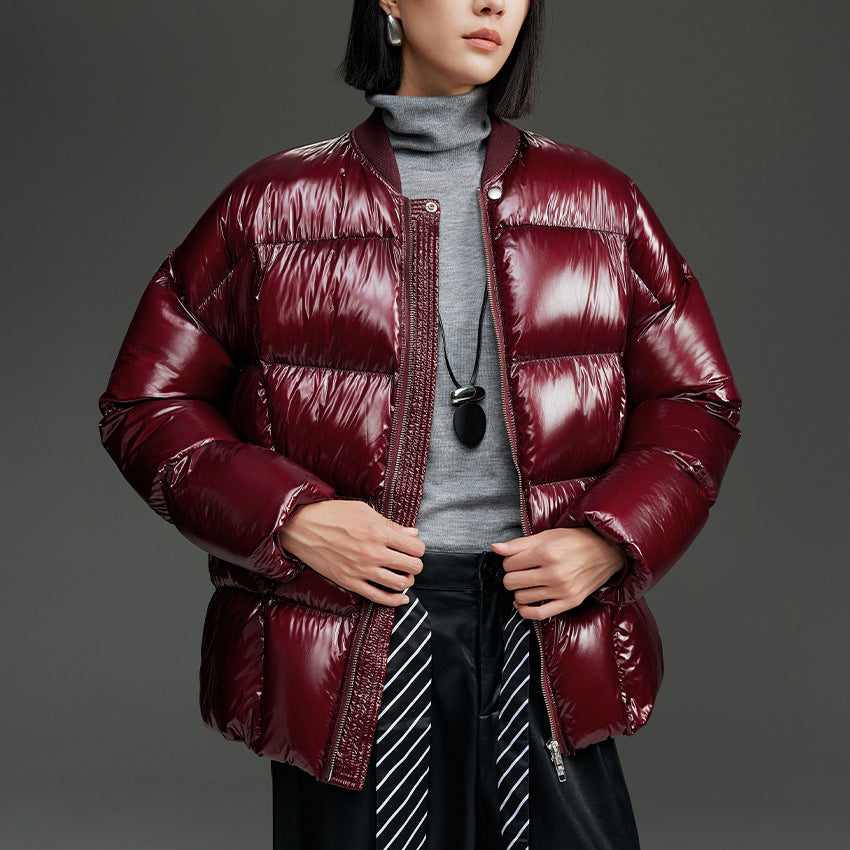 Damen Kurze gestepptte Daunenjacke mit glänzender Shell und Boxy-Silhouette Drune