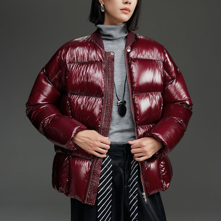Damen Kurze gestepptte Daunenjacke mit glänzender Shell und Boxy-Silhouette Drune