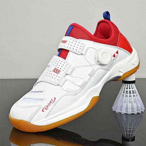 Unisex leichte Badminton‑Hallenschuhe mit rutschfester Gummilaufsohle, doppelte Klett‑Fixierung und Drehverschluss Drune