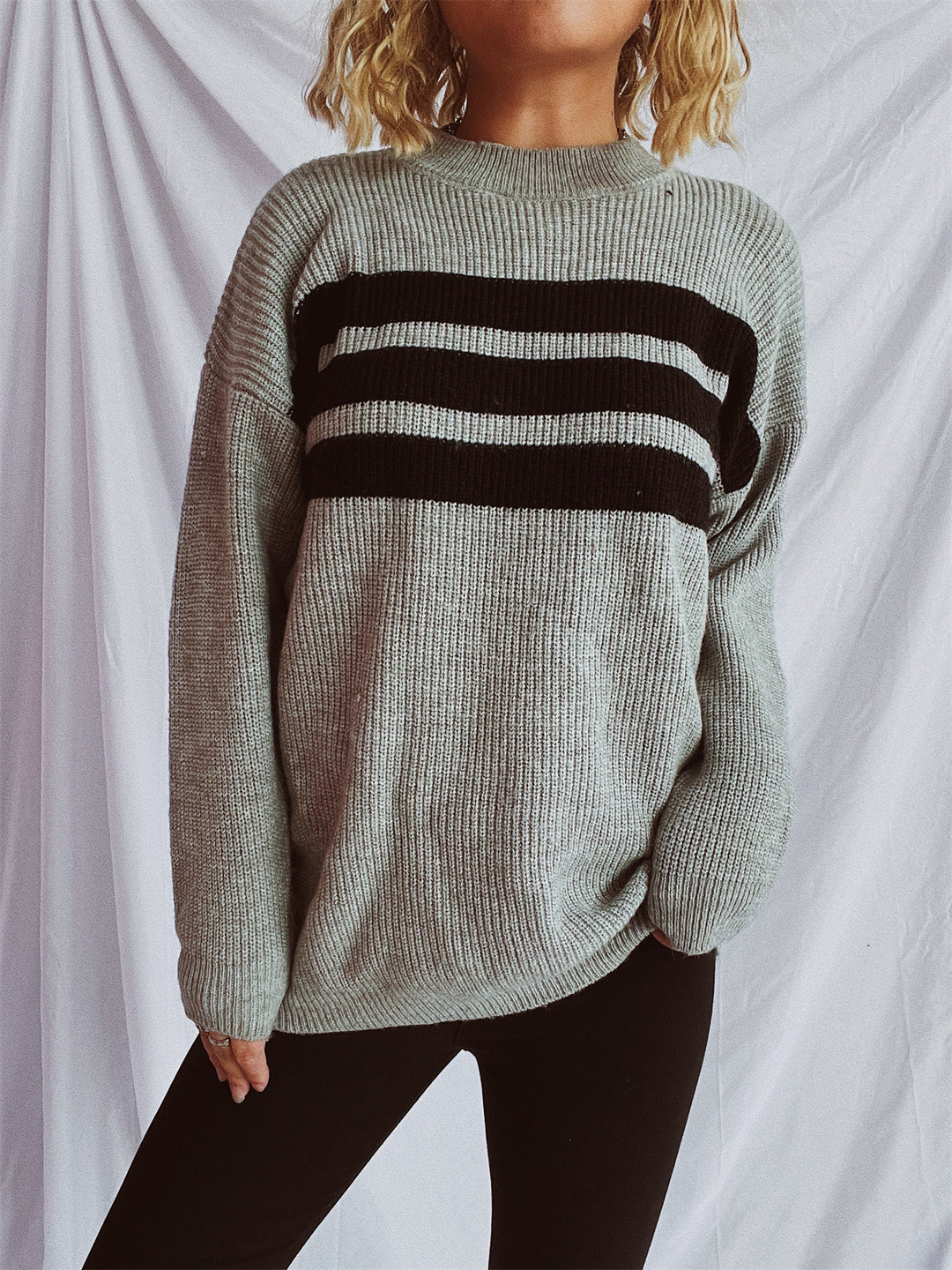 Damen lässiger Strickpullover mit horizontalen Streifen und Oversized-Schnitt Drune