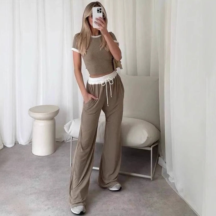 Damen Loungewear-Set mit cropped Oberteil und weitem Hosenbein Drune