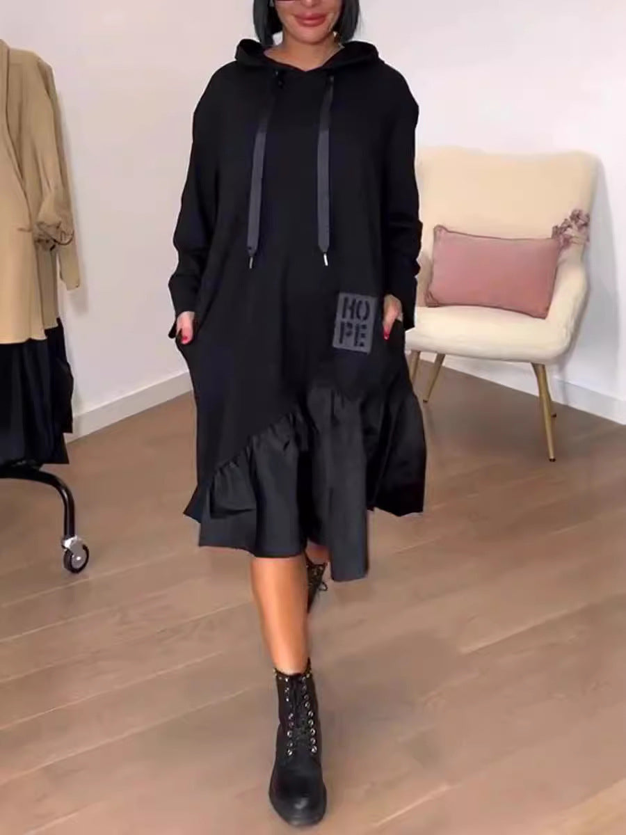Damen Hoodie-Kleid mit voluminösem Rock und praktischen Taschen Drune