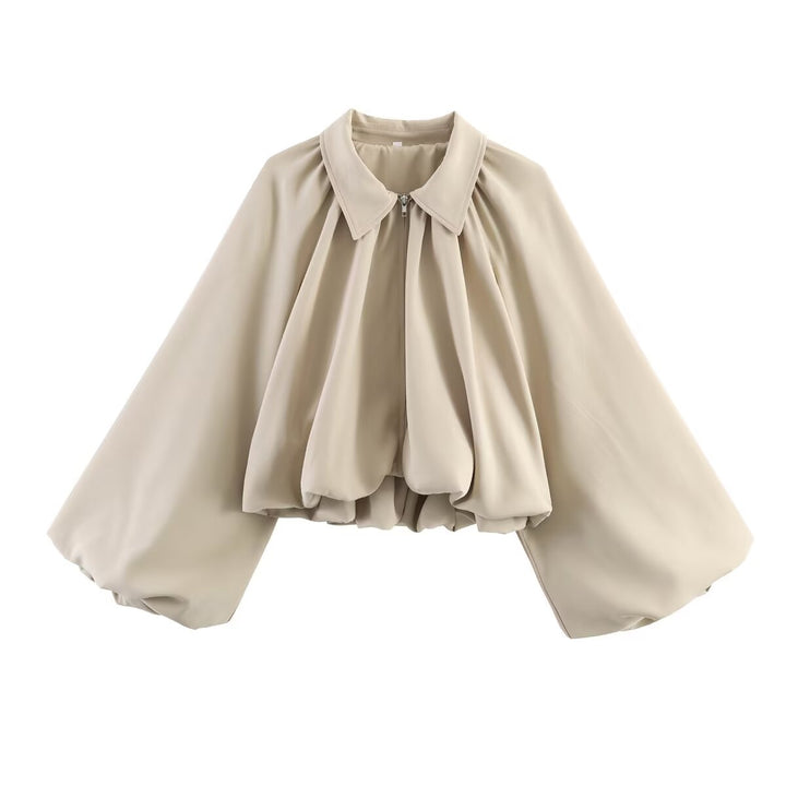 Damen Cropped-Blusenjacke mit voluminösen Ballonärmeln und Reverskragen Drune