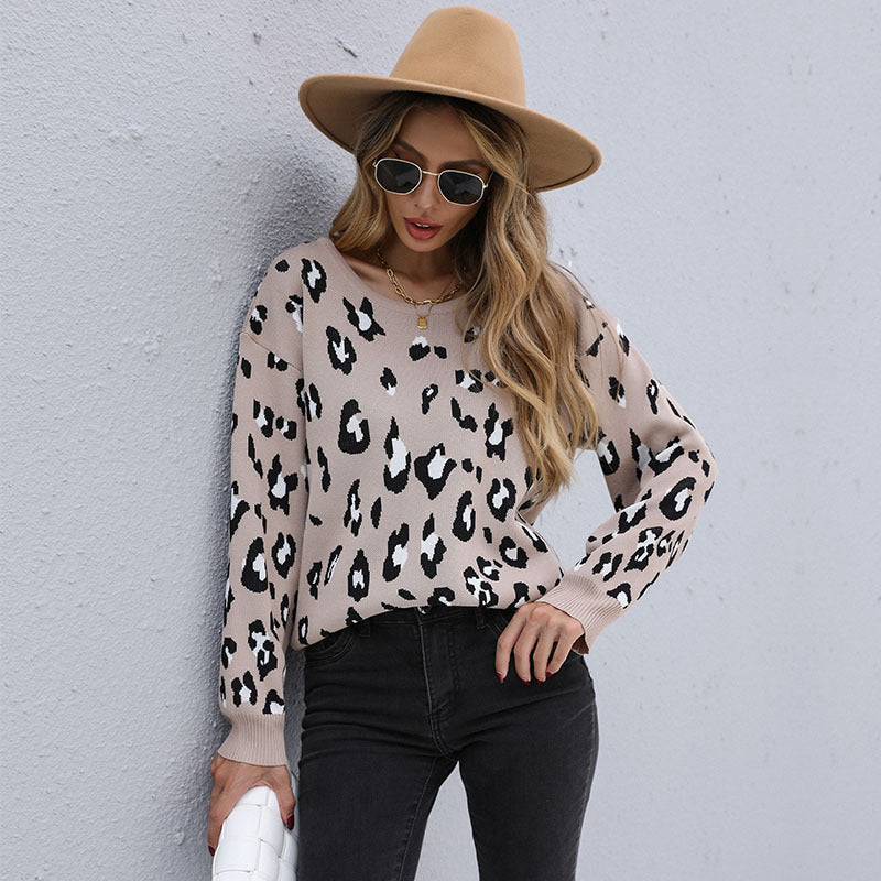 Damen Leichter Jacquard-Strickpullover mit Animal-Print und geripptem Saum Drune