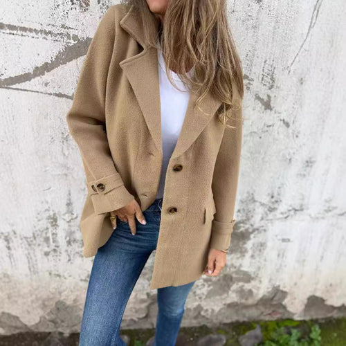Damen warmer strukturiertes Fleece-Mantel mit doppelter Knopfreihe Drune
