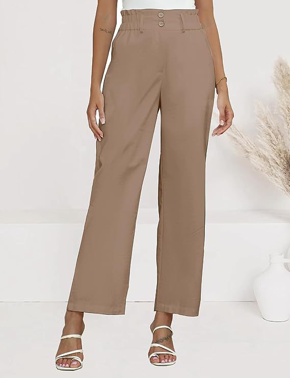 Damen weite Stoffhose mit elastischem Bund und modischen Knopfdetails Drune