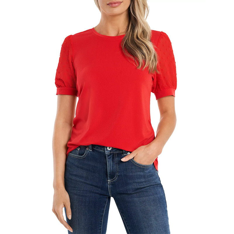 Damen modisches Freizeitshirt mit Puffärmeln und Struktur Drune