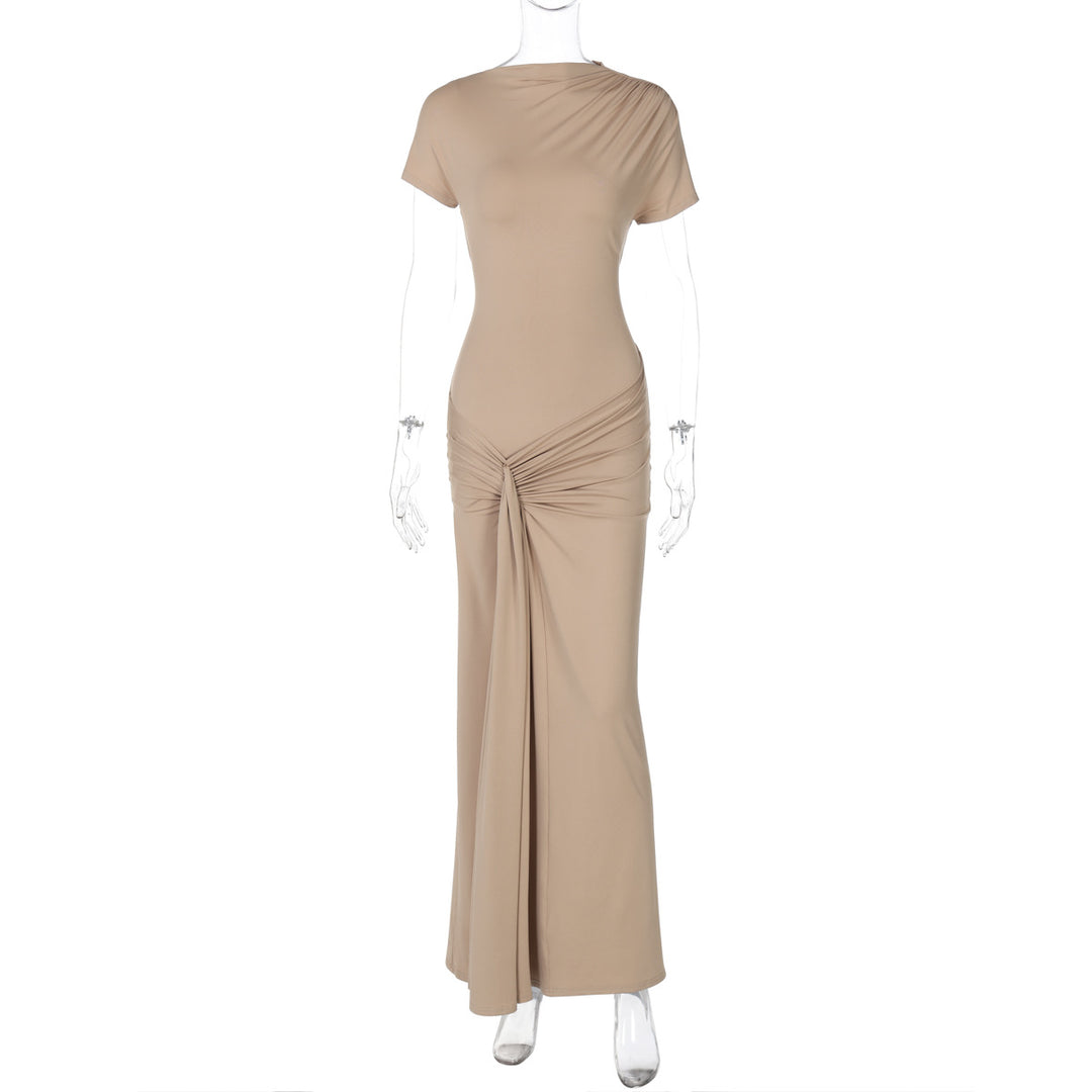 Damen Elegantes Maxikleid mit Drapierung und asymmetrischem Saum Drune