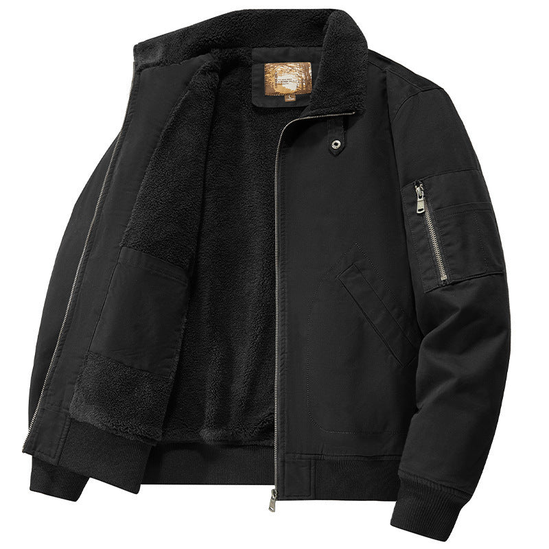 Herren Teddygefütterte Pilot-Bomberjacke mit Sherpa-Innenfutter und Ärmeltasche Drune