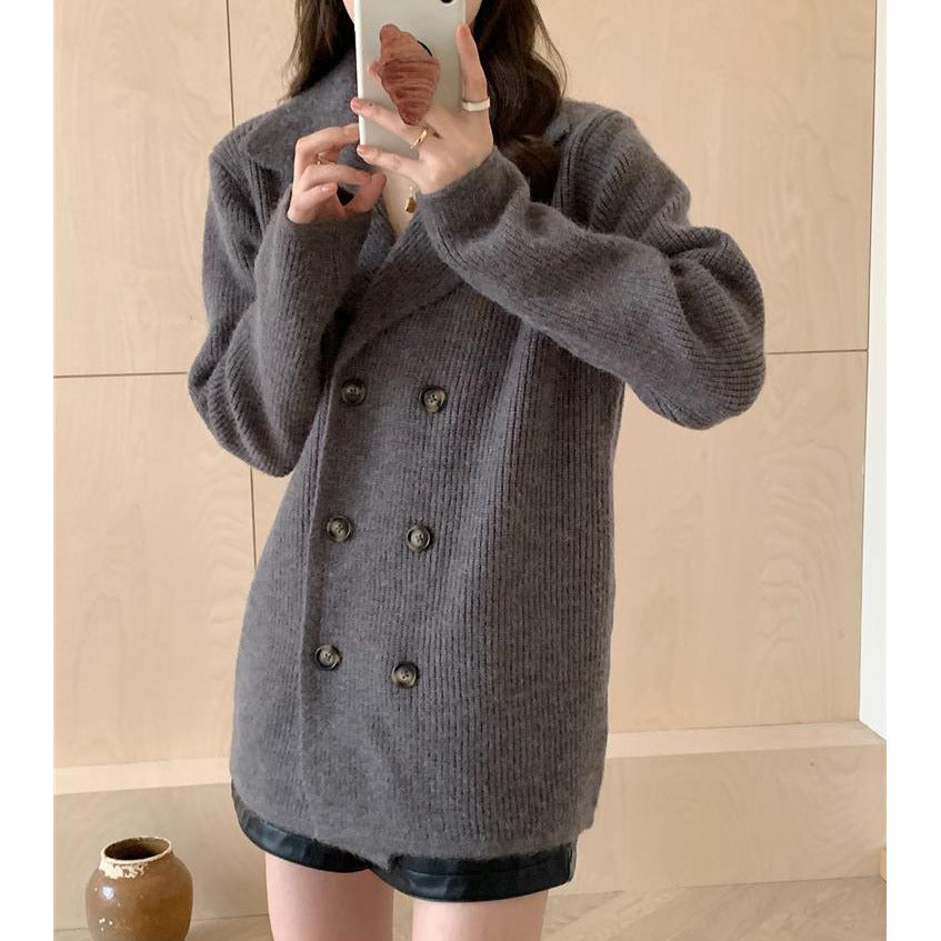 Damen elegante Strickjacke mit doppelter Knopfleiste und lässigem Schnitt Drune
