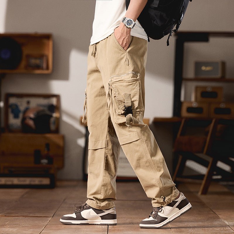 Herren Multifunktionale Cargo‑Hose im Utility‑Style mit großen Klapp‑ und Reißverschlusstaschen, Kordelabschluss und robustem Twill Drune