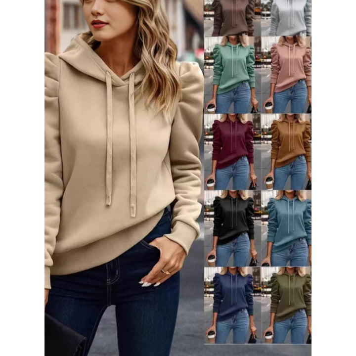 Damen modischer Kapuzenpullover mit Puffärmeln und praktischen Taschen Drune