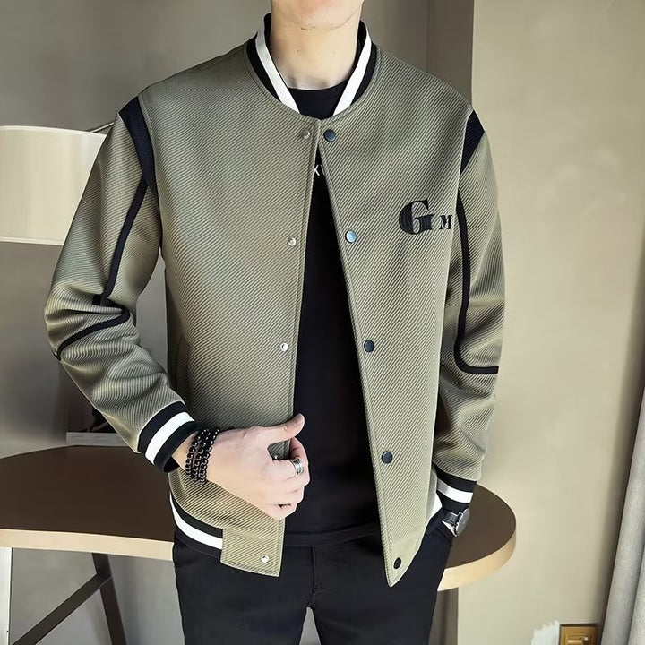 Herren Leichte Varsity-Bomberjacke mit Strukturgewebe, Rippbündchen und Druckknopffront Drune