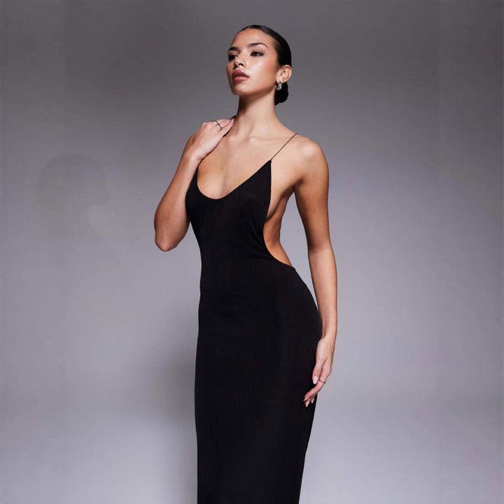 Damen Maxikleid mit tiefem V-Ausschnitt und seitlichen Cut-Outs Drune