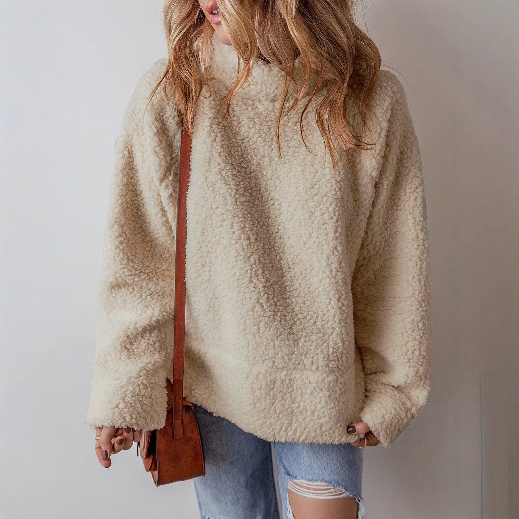 Damen Kuscheliger Fleece-Pullover mit hohem Kragen und weitem Schnitt Drune