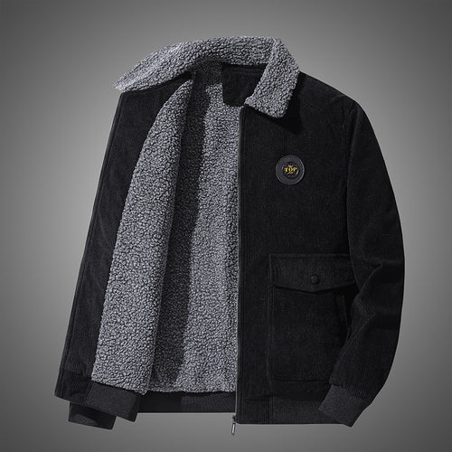 Herren nan gefütterte Cordjacke mit Sherpa-Innenfutter, Reißverschluss und aufgesetzten Klappentaschen Drune