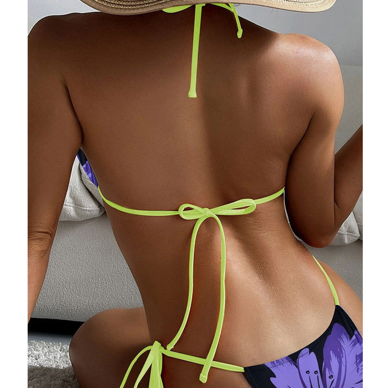 Damen Triangel-Bikini mit floralem Muster und verstellbaren Bindebändern Drune