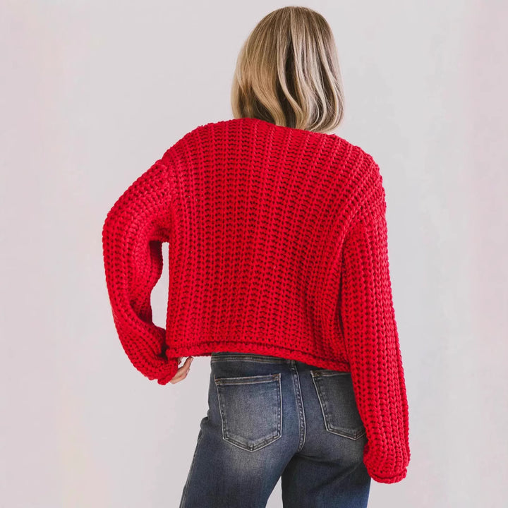 Damen kuschelige Strickjacke mit goldenen Knöpfen und Taschen Drune