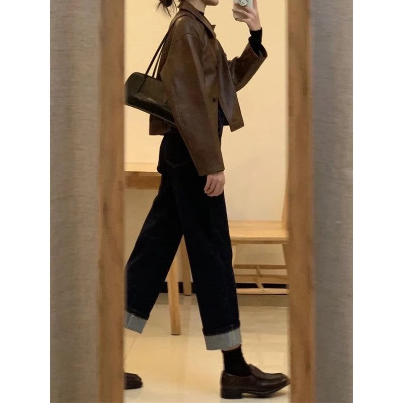 Damen Kurzjacke im Boxy-Schnitt mit Hemdkragen und Knopfleiste Drune