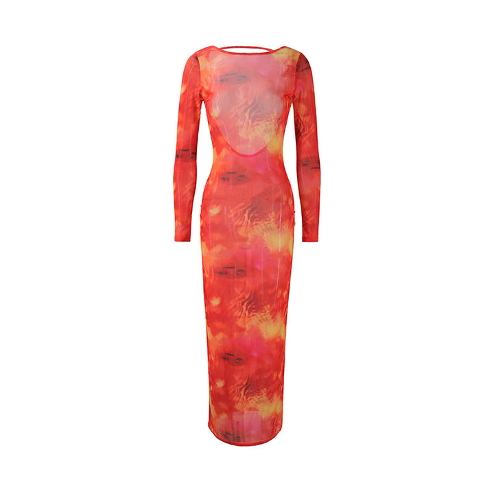 Damen Langarm Maxikleid mit subtilen durchsichtigen Effekten und einzigartigem Farbverlauf Drune