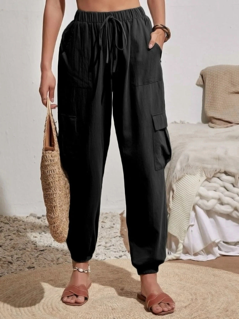 Damen lässige Cargo-Hose mit elastischem Bund und praktischen Taschen Drune