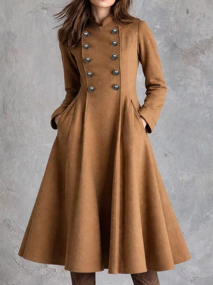 Damen tailliertes Mantelkleid mit doppelreihiger Knopfleiste und ausgestelltem Rock Drune