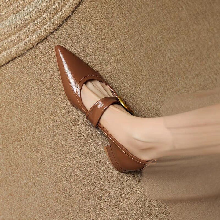 Damen Elegante Spitzer-Toe Slingback Ballerinas mit Verstellbarem Riemen Drune