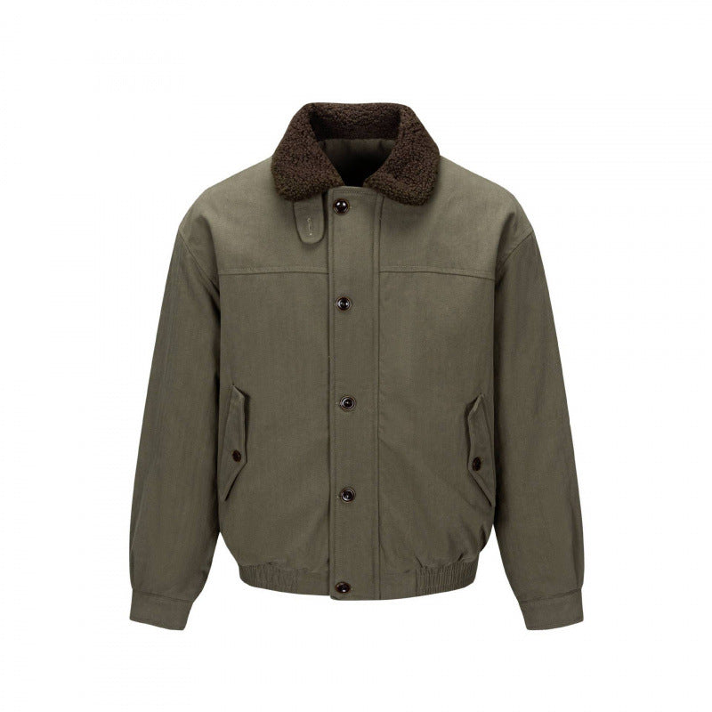 Herren Kurz geschnittene Blouson-Jacke im Field-Stil mit Teddykragen und Pattentaschen Drune