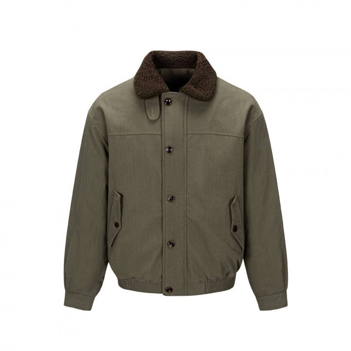 Herren Kurz geschnittene Blouson-Jacke im Field-Stil mit Teddykragen und Pattentaschen Drune