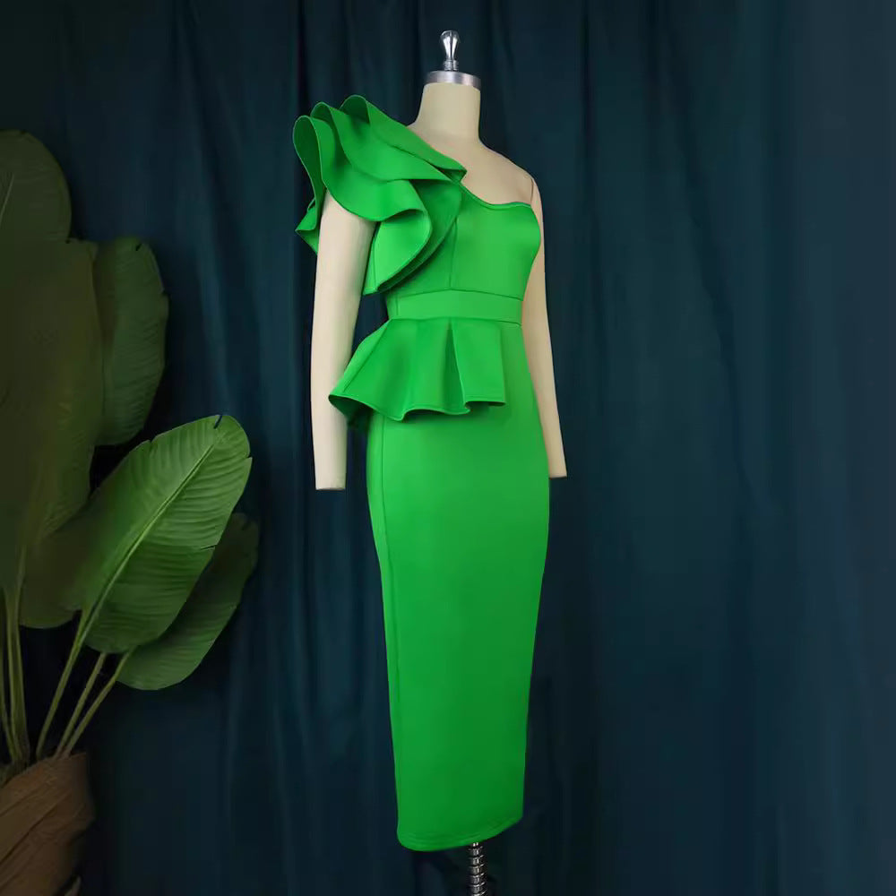 Damen Figurbetontes Kleid mit asymmetrischem Volant Drune