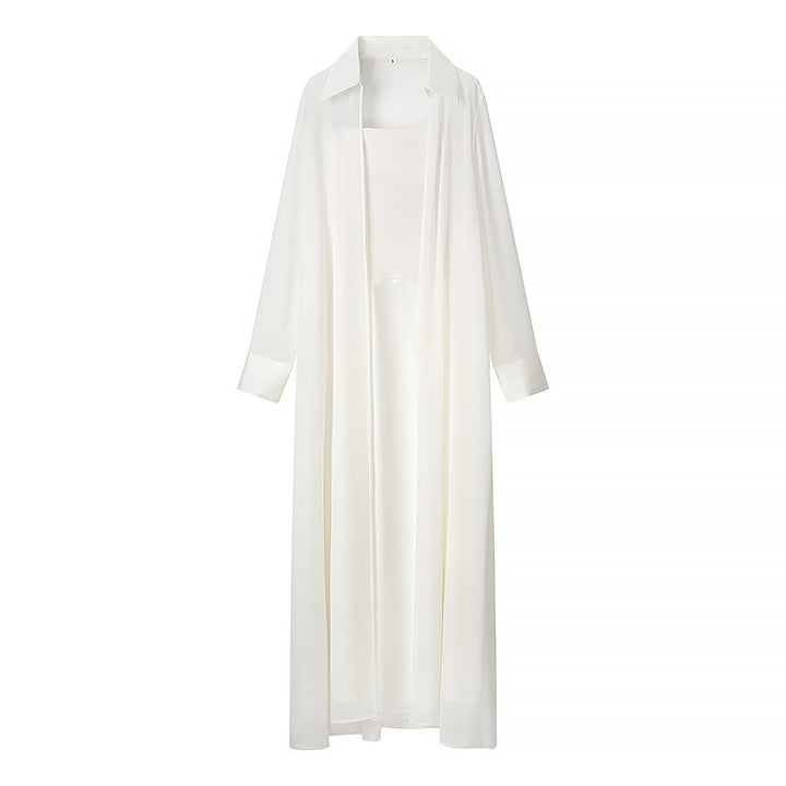 Damen Langer Chiffon-Überwurfmantel mit integriertem Cami-Kleid Drune