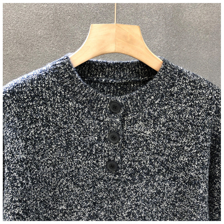 Herren Komfortabler Rippstrick-Halbknopfpullover mit Rundhalsausschnitt und legerer Passform Drune