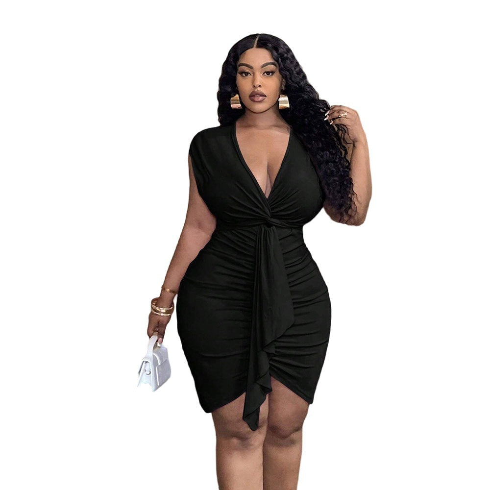Damen Wickelkleid mit Raffungen und elegantem V-Ausschnitt Drune