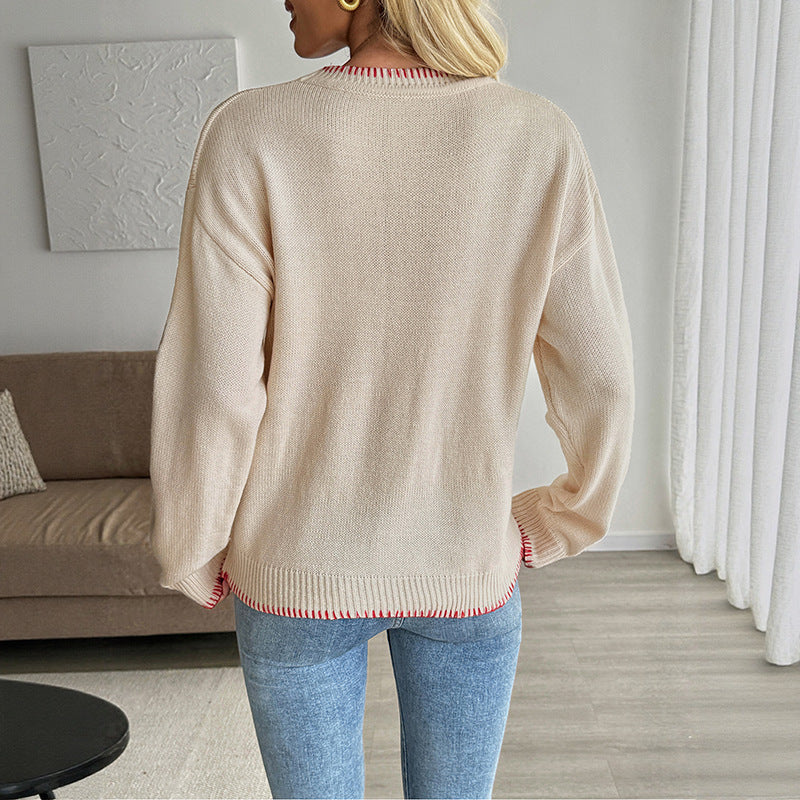 Damen Oversize-Feinstrickpullover mit Krebs-Jacquard, Rundhals und gerippten Abschlüssen Drune
