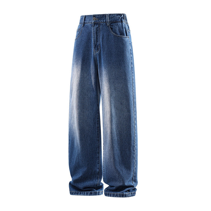 Damen Weite High‑Waist Baggy‑Jeans mit elastischem Bund und Used‑Look Drune