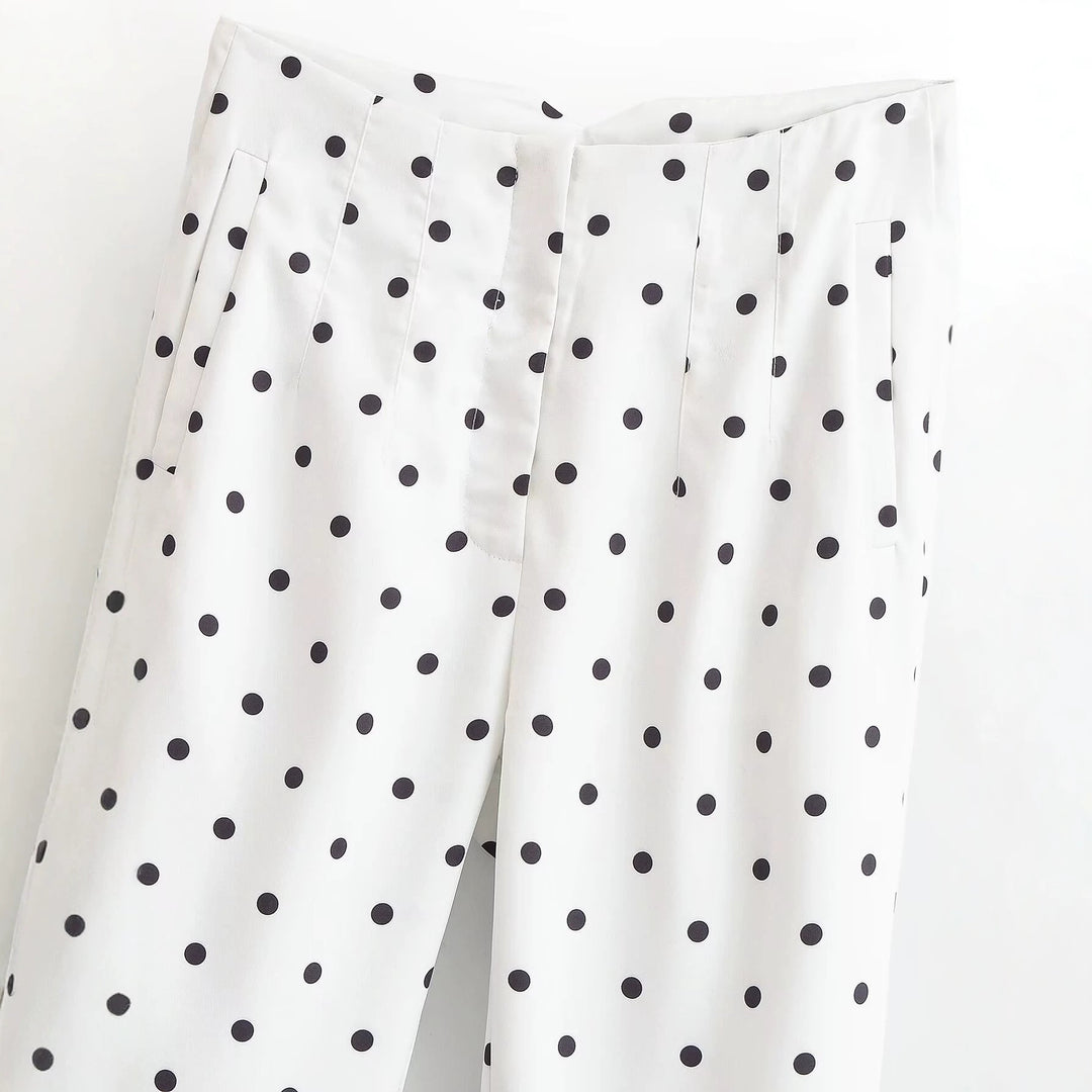Damen Taillierte Stoffhose mit schmalem Bein, Bundfalten und Pünktchenmuster Drune