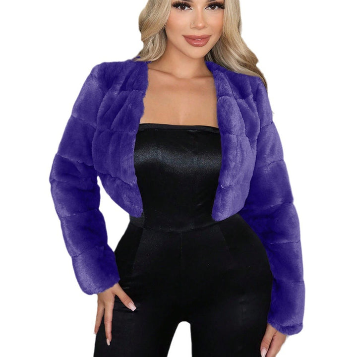 Damen Kurze Kunstpelzjacke mit breiten Ärmeln Drune