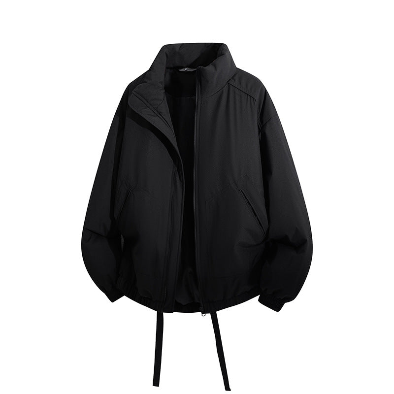Herren Übergroße Windbreaker-Bomberjacke mit Kordelzug und Stehkragen Drune