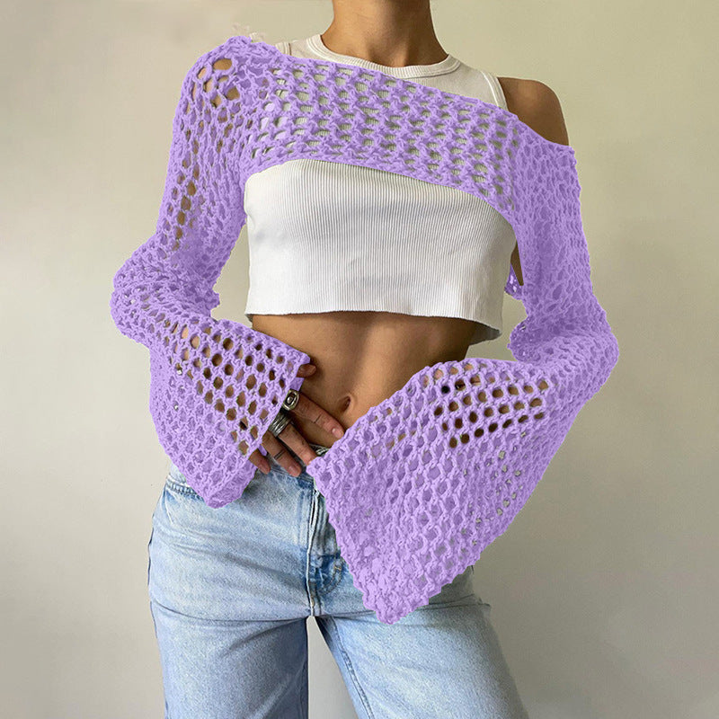 Damen gehäkeltes Langarm-Top mit Off-Shoulder-Design Drune