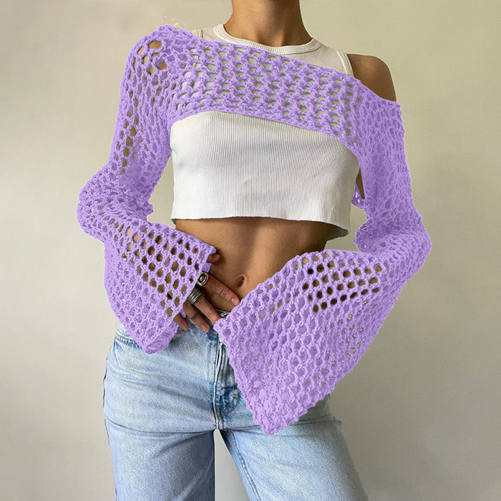 Damen gehäkeltes Langarm-Top mit Off-Shoulder-Design Drune