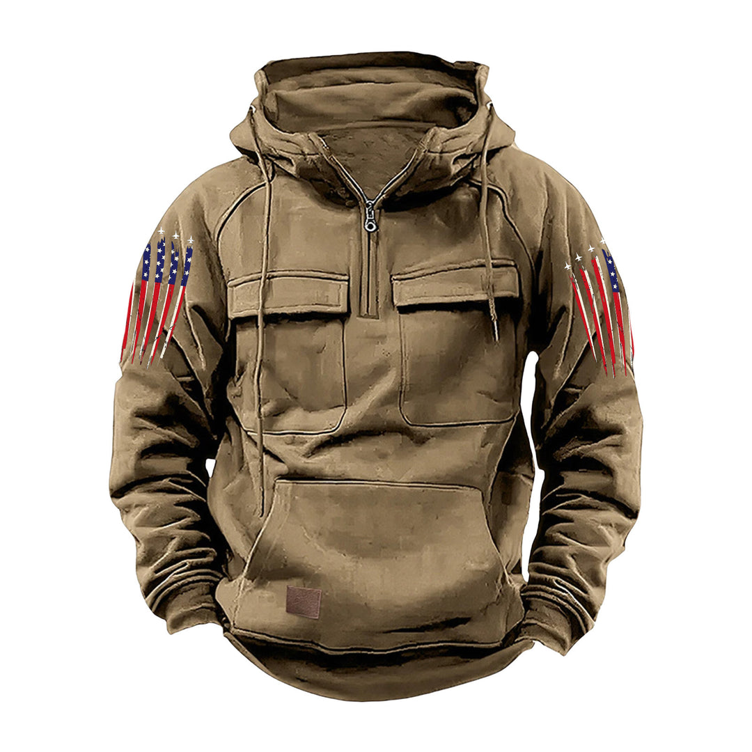 Herren nan Kapuzenpullover mit Halbzip, Cargo-Brusttaschen und Kängurutasche Drune