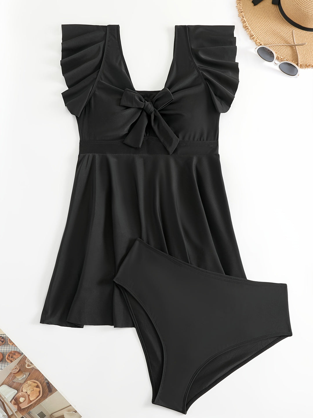 Damen figurbetonter Badeanzug mit elegantem Rüschendesign Drune